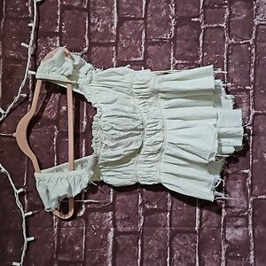 Free People 100% Cotton White Hi-Lo Rouched Bodice 3 Side Ties Crop Top